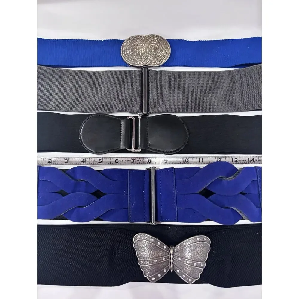 Vintage 80's 90's Womens Stretch Belts Wide Retro Glam Metal Lot Y2K Black Blue